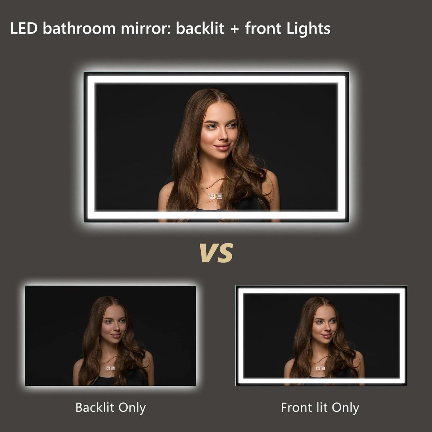 APRILSOUL 60x28 Inch LED Bathroom Mirror with Front and Backlit, Makeup Mirror with 3 Color Lights, Memory Function, Anti-Fog and Dimmable Light (Horizontal)