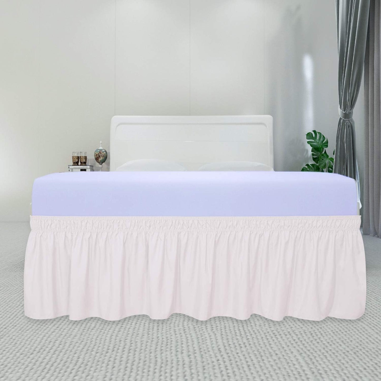 PureFit Wrap Around Ruffled Bed Skirt with Adjustable Elastic Belt - 18 Inch Drop Easy to Put On, Wrinkle Free Bedskirt Dust Ruffles, Bed Frame Cover for Twin, Twin XL and Full Size Bed, Baby Pink