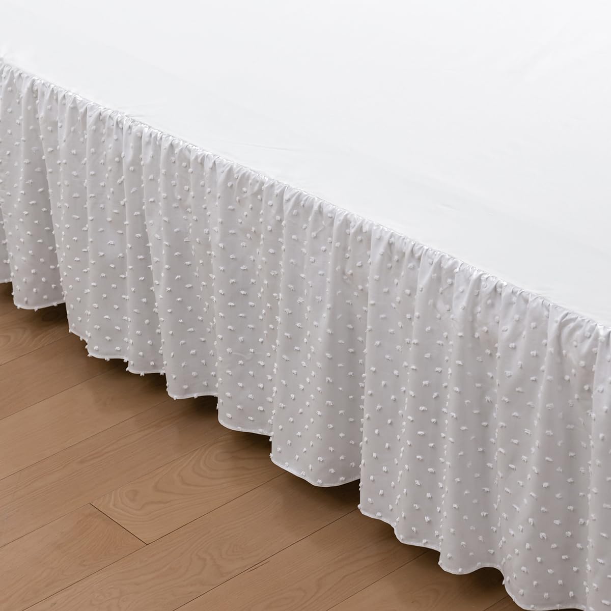 Tufted Dot Bed Skirt King Size Ruffled Bed Skirt with Split Corners, 18 Inch Drop Dust Ruffle Bed Skirts with Platform, White