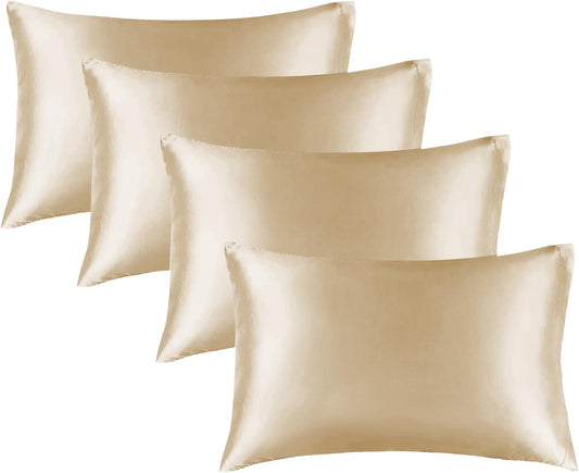 BEDELITE Satin Pillowcase for Hair and Skin, Super Soft Similar to Silk Pillow Cases 4 Pack with Envelope Closure, Cooling Pillowcases for Women Men (20"x26" Standard Size, Champagne)