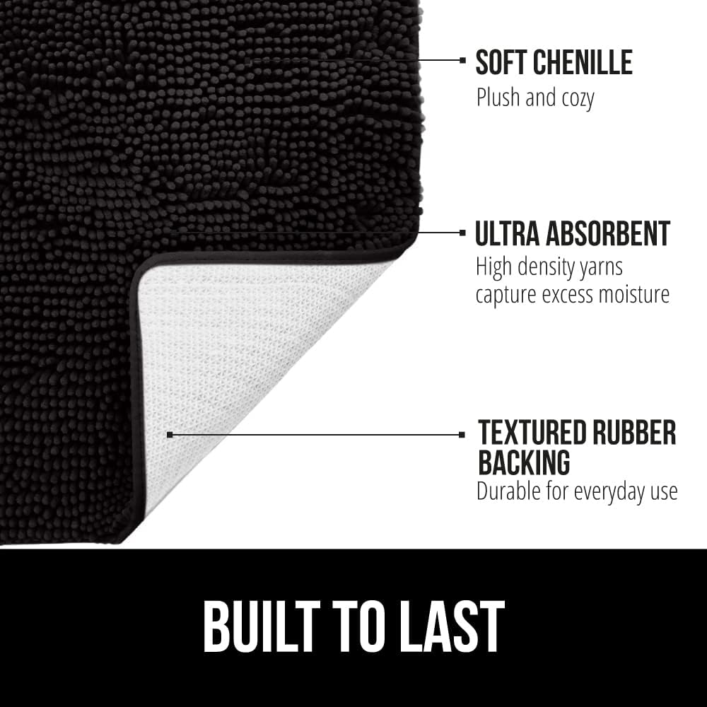 GORILLA GRIP Bathroom Rug Sets, Soft Chenille 2 Piece Area Rugs Set, Toilet Base Mat and 30x20 Carpet, Absorbent Microfiber Washable Mats Dry Quickly, Home Décor and Bath Room Accessories, Black
