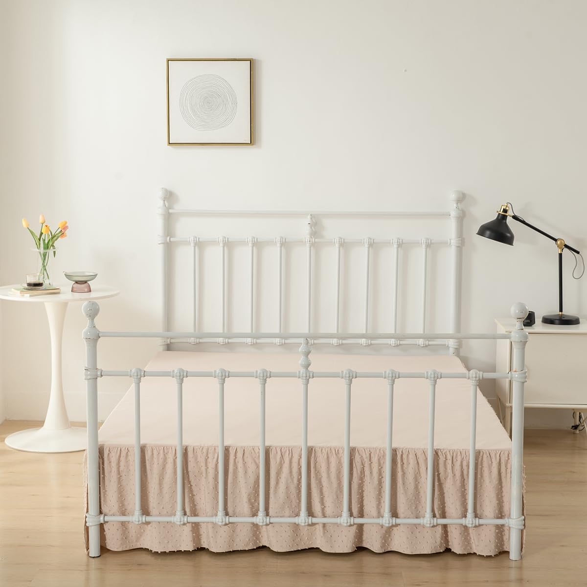 Tufted Dot Bed Skirt Queen Size,Ruffled Bed Skirt with Split Corners, Queen Bed Skirt 12 Inch Drop, Boho Queen Size Bed Skirt Cream for Ruffled Bed Skirt with Split Corners, Bed Skirts Queen Size