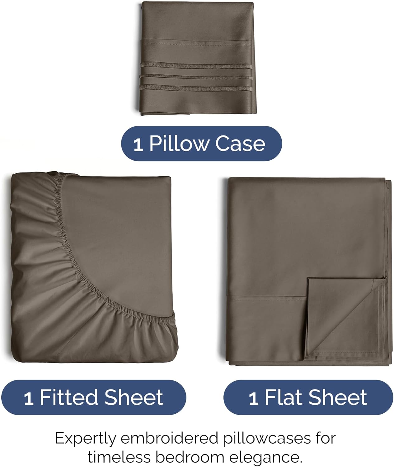 Twin XL Size 3 Piece Sheet Set - Extra Soft, Breathable & Cooling - Hotel Luxury Durable Bed Sheets - Deep Pockets, Easy-Fit & Wrinkle-Free - Taupe Brown Oeko-Tex