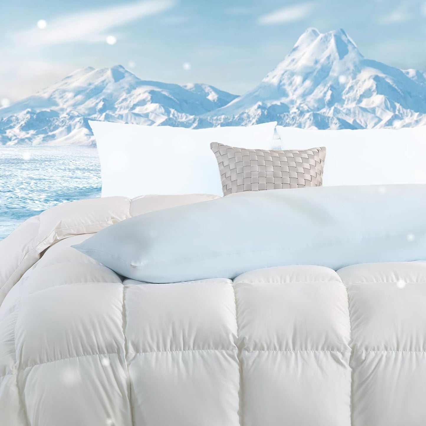 DOWNCOOL Large Body Pillow Insert with Cooling Cover - Soft Long Bed Pillow for Summer - Breathable Full Body Pillow for Adults - 20x54 inch (Blue, with Cover)