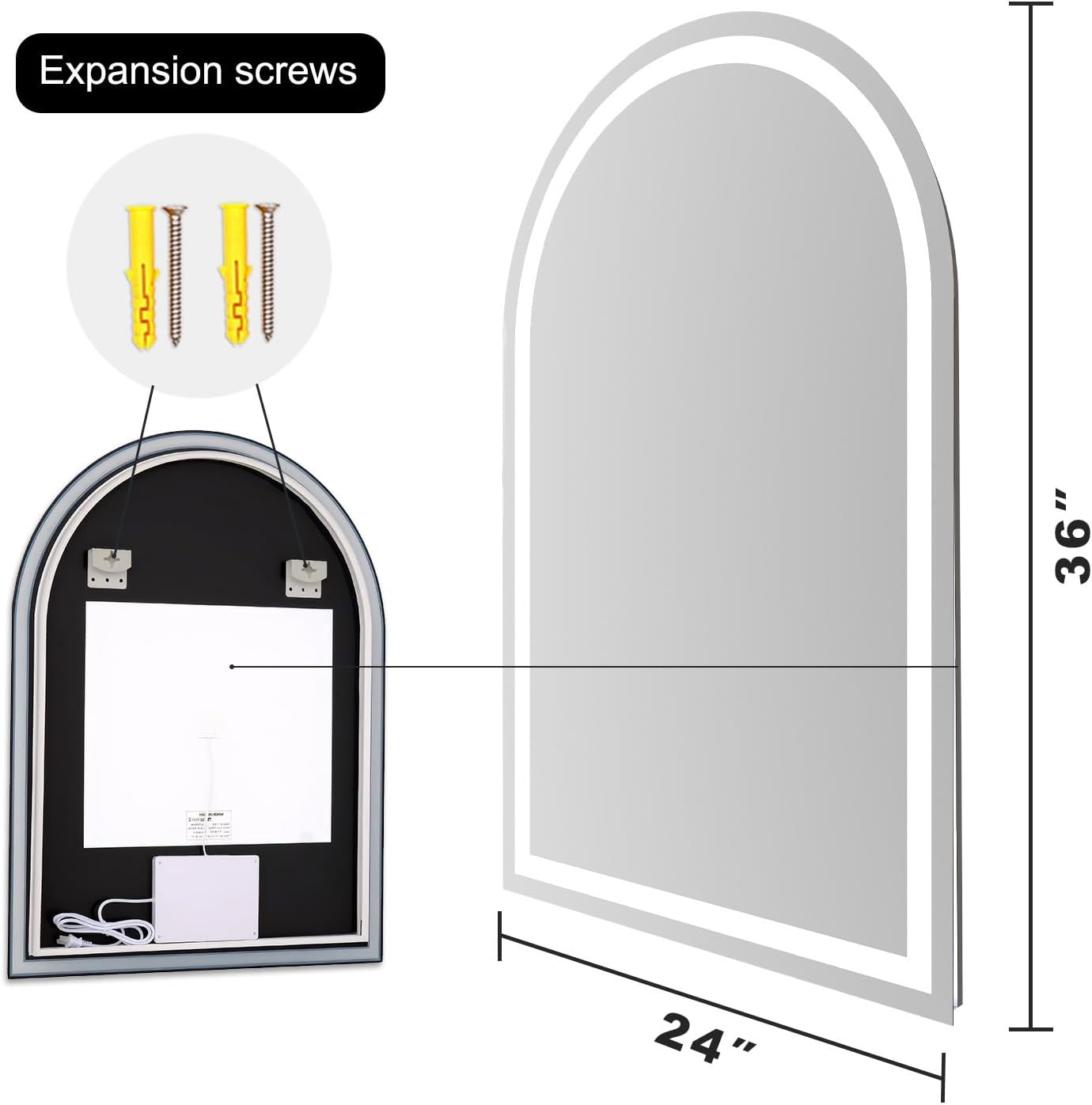 LED Bathroom Mirrors with Lights 24"x36" Arched Mirror for Wall,Led Vanity Mirror, Anti-Fog,LED Mirrors with Front Light and Backlit, Anti-Fog, Dimmable, 3 Color, Shatterproof, Touch Sensor