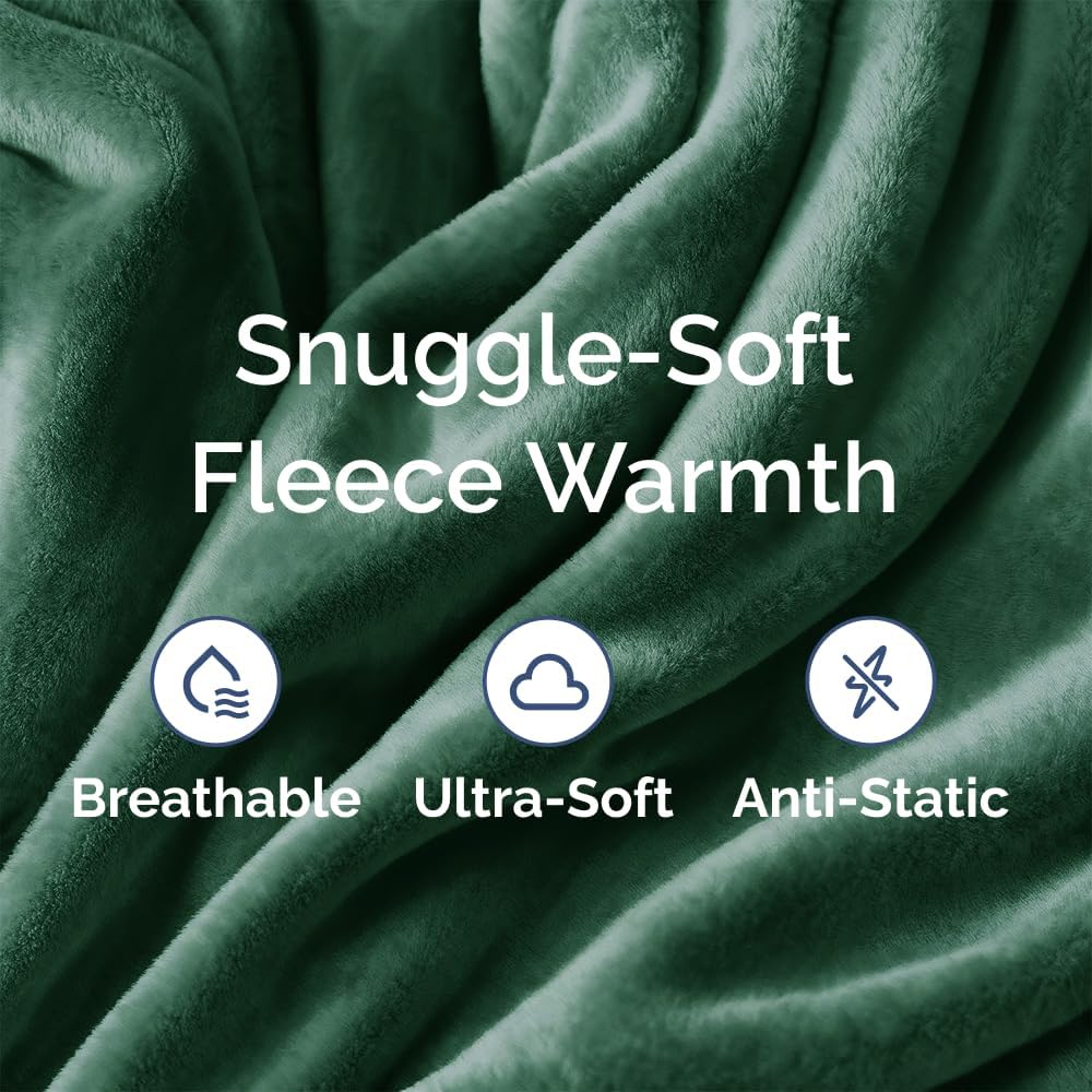 Ultra Soft Fleece Blanket Throw Size - Flannel Fleece Luxury Throw Blanket - Lightweight for Couch Bed Chair - Thick, Warm & Breathable - All Season Cozy Anti-Static Microplush Bedding, Forest Green