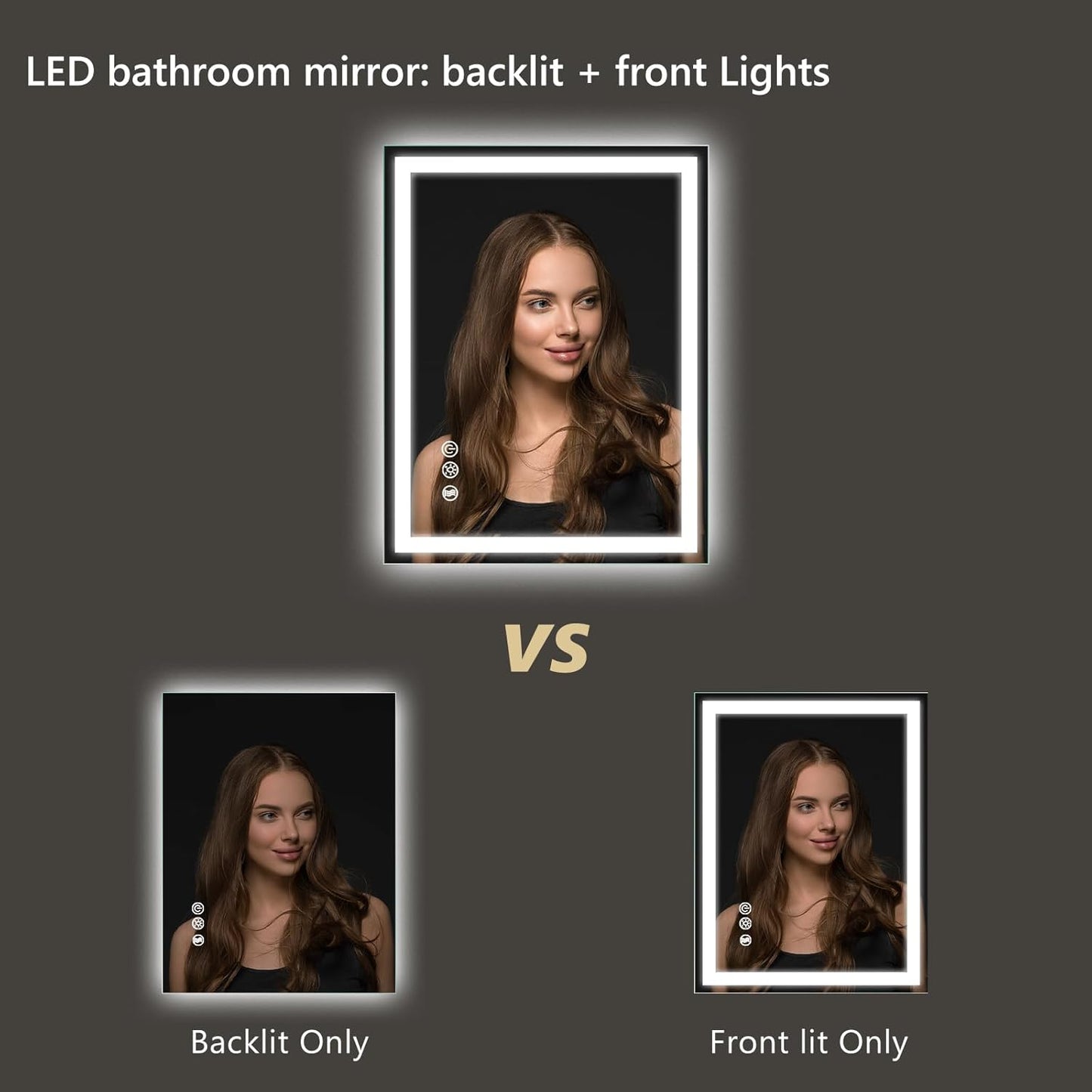 APRILSOUL 20x28 Inch LED Bathroom Mirror with Front and Backlit, Makeup Mirror with 3 Color Lights, Memory Function, Anti-Fog and Dimmable Light (Horizontal/Vertical)