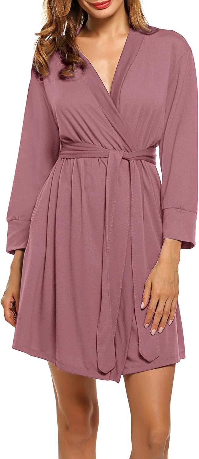HOTOUCH Womens Robe Lightweight Short Knit Bathrobe Soft Ladies Sleepwear with Pockets