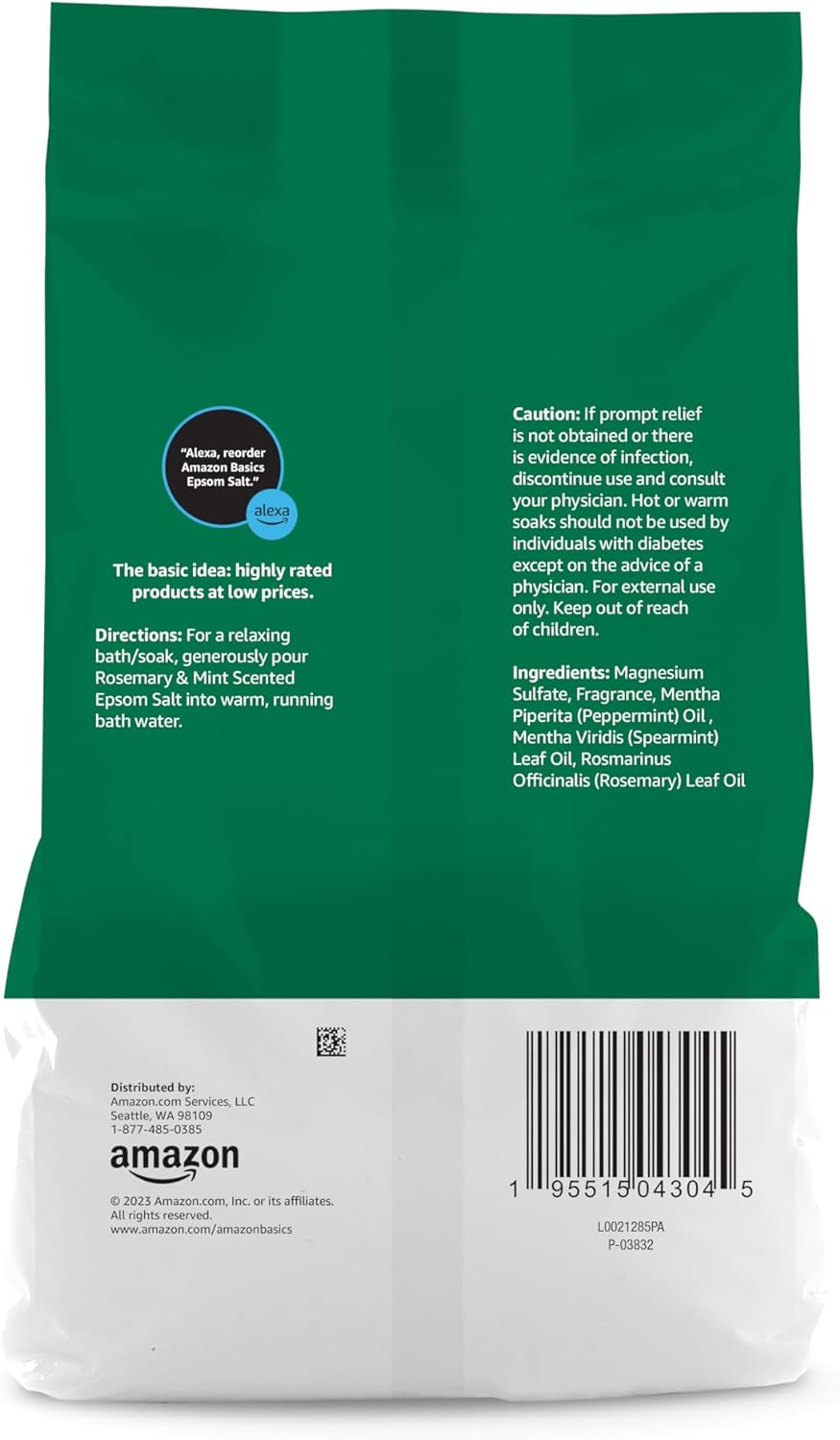 Amazon Basics Epsom Salt Soaking Aid, Rosemary & Mint Scent, 3 pound (Pack of 1) (Previously Solimo)