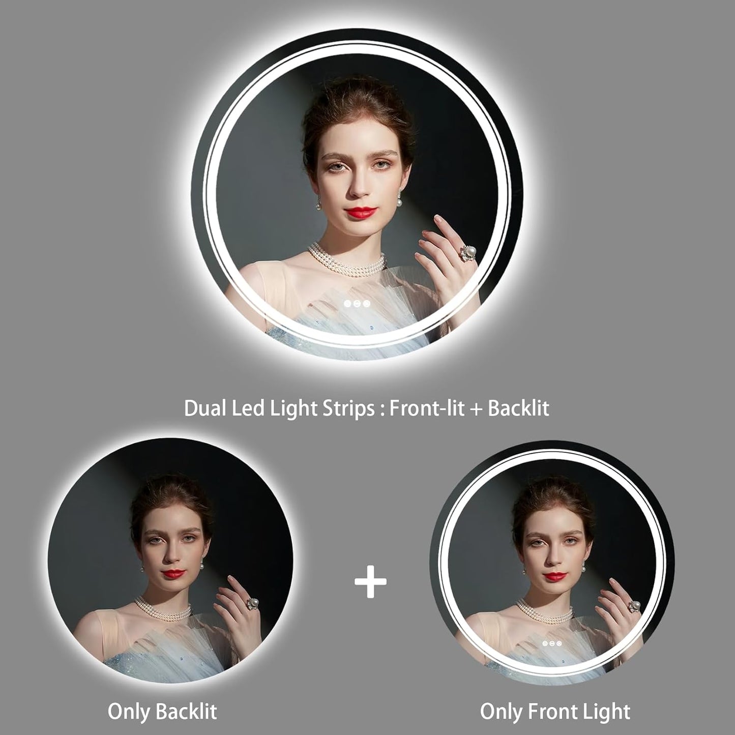 LUVODI Lighted LED Bathroom Mirror: 32” Circle Wall Mounted Large Lighted Makeup Mirror with Backlit and Front Light - Illuminated Dimmable 3 colors Vanity Mirrors with Demister Pad Smart Touch Switch