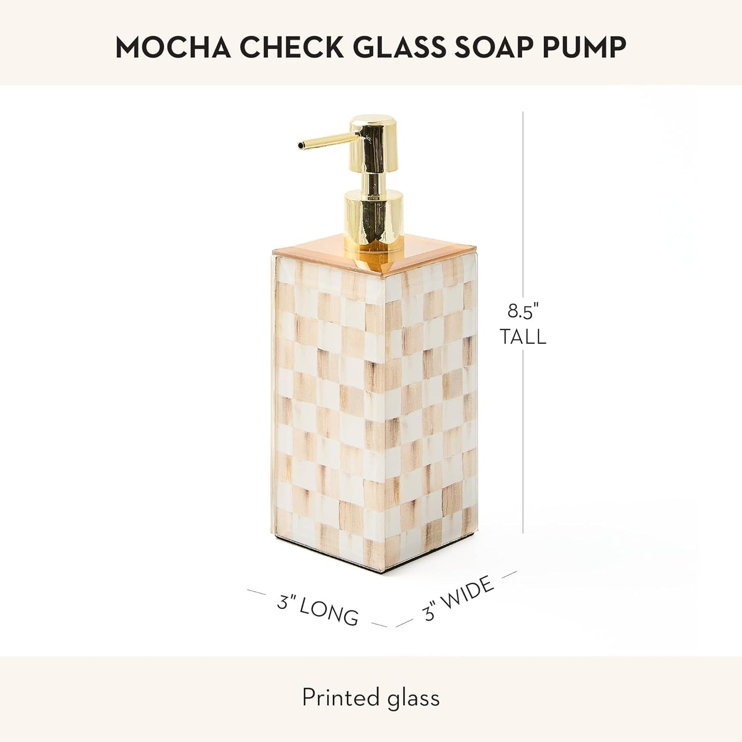 MACKENZIE-CHILDS Glass Soap Pump, Liquid Soap Dispenser, Brown-and-White Mocha Check