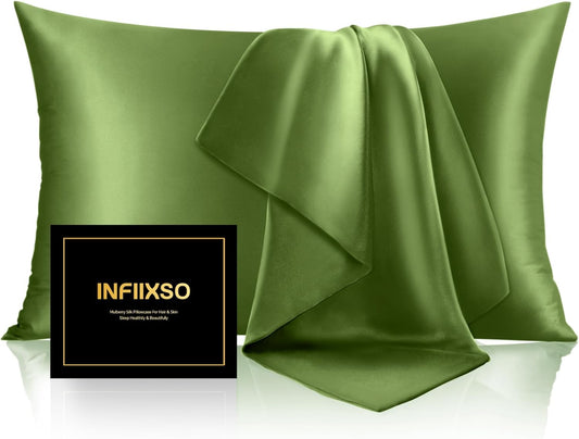 INFIIXSO Mulberry Silk Pillowcase for Hair and Skin, Silk Pillow Cases King Size with Hidden Zipper 20"x40", Extraordinary Smooth and Soft Cooling Pillow Cases for Hot Sleepers(Cedar Green, 1 Pack)