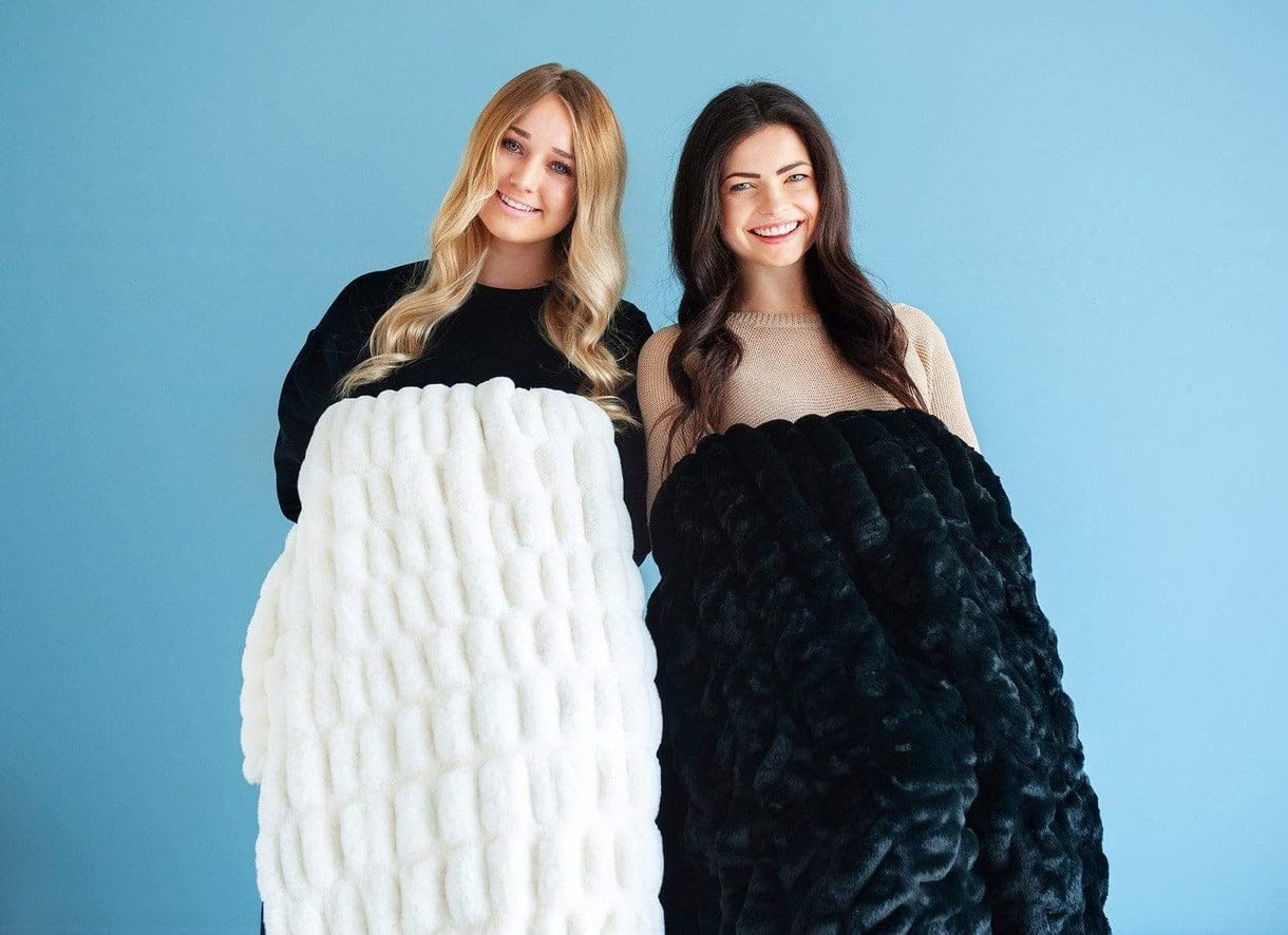 Minky Couture Hugs Blanket - Extra Plush Blanket for Premium Gifting - Stretchy Bubbled Cozy Throw - Silky Smooth - Durable & Machine-Washable - Travel-Friendly - Travel, Black