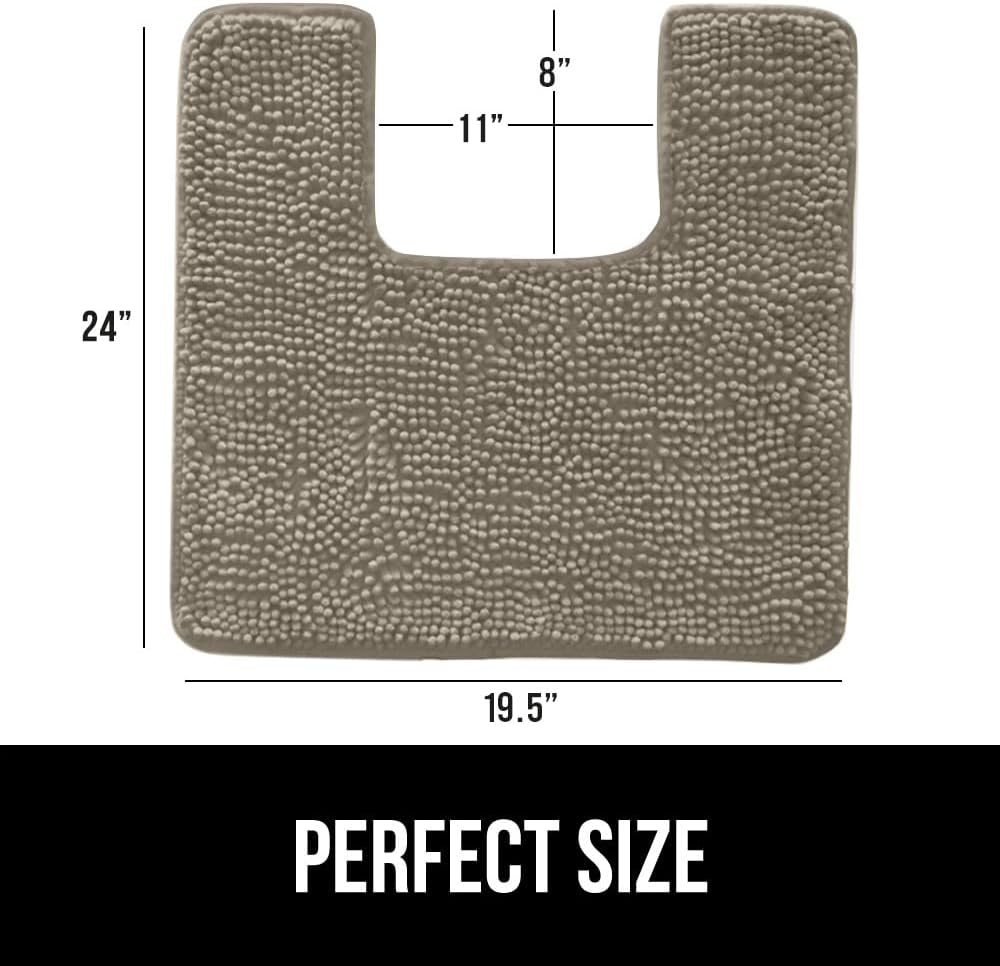GORILLA GRIP Plush Absorbent Shaggy Chenille Bath Rug Mat for Square Toilet Base with Rubber Backing, Machine Washable Rugs, Soft Microfiber Contour Mats for Toilets, Bathroom Decor, Latte