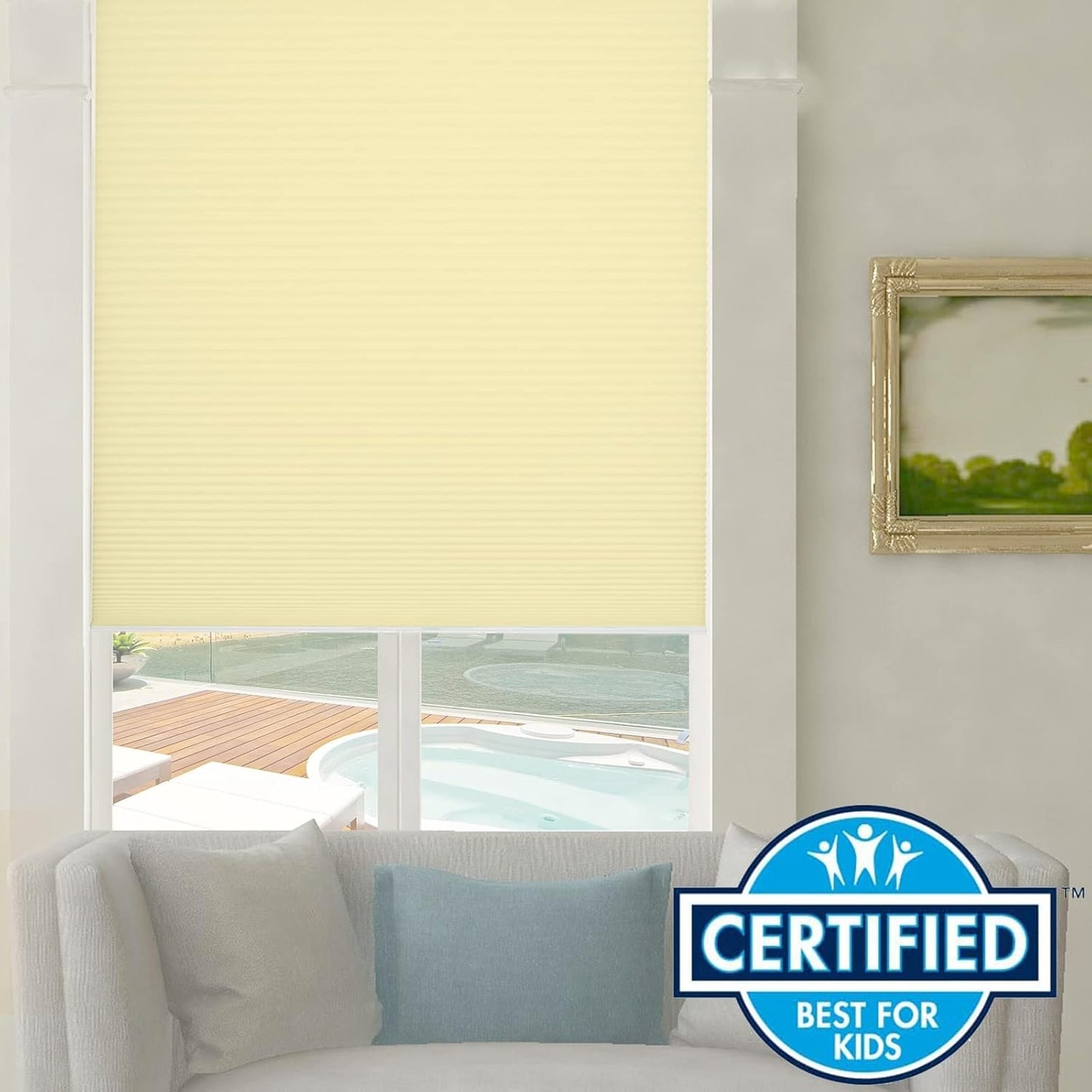 Persilux Light Filtering Cellular Shades Cordless Honeycomb Window Shades Bottom Up Dirt Proof Privacy Window Blinds for Windows, Bedroom and Living Room, Beige, 85" W x 38" H