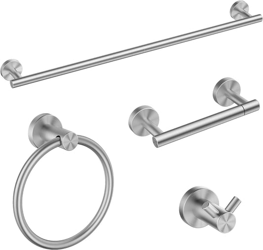 FORIOUS Bathroom Hardware Accessories Set, SUS304 Stainless Steel 24 Inch Towel Bar Set, Modern Towel Racks Holder for Bathroom Wall Mounted, 4 Pieces, Brushed Nickel