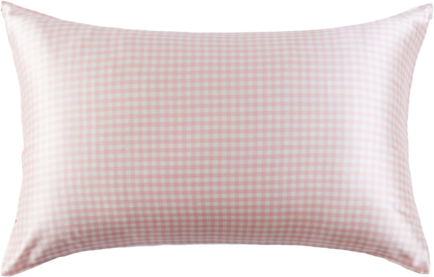THXSILK Pink Plaid Style 6A+ Grade Mulberry Silk Pillowcase for Hair and Skin, 22 Momme Silk Pillow Case with Hidden Zipper, Organic Silk Pillowcase Standard Size 20x26 inches, 1PC, Pink Plaid