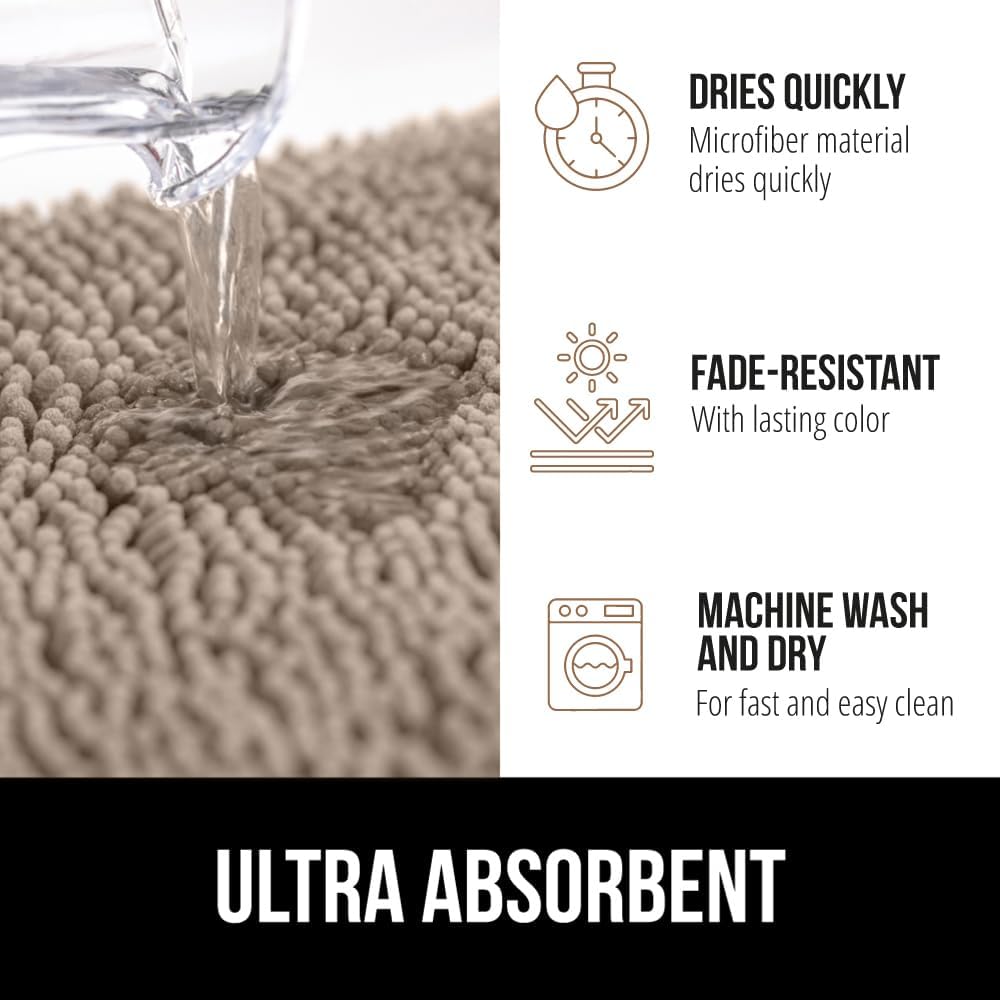 GORILLA GRIP Bath Rug Mat 54x24, Thick Absorbent Chenille, Quick Dry Microfiber Mats, Rubber Backing Washable Shower Floor Rugs, Bathmat Runner, US Designed Bathroom Home Decor Accessories Gray Beige
