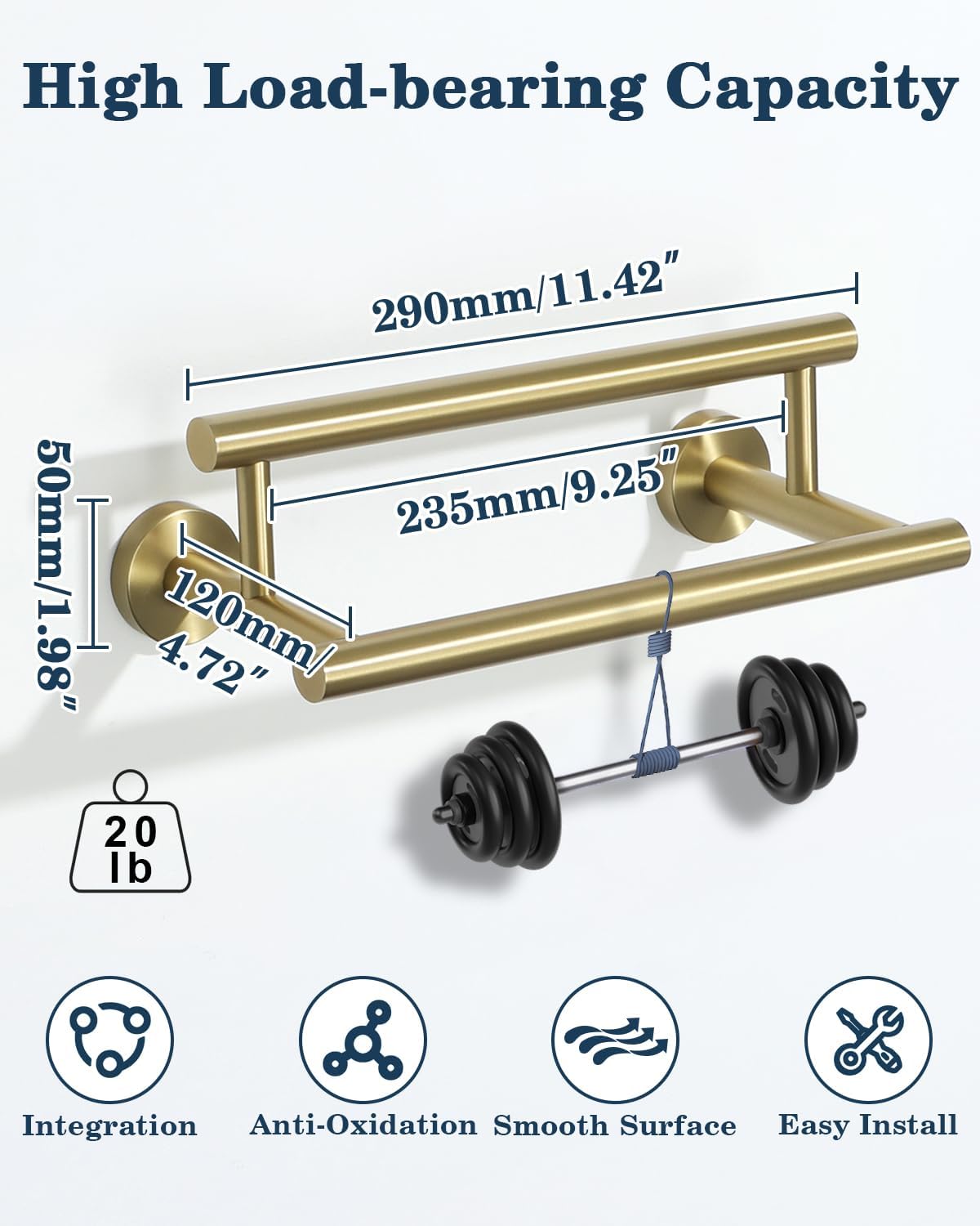Alise Double Bath Towel Bars,12 Inch Towel Racks for Bathroom Wall Mounted,SUS304 Stainless Steel Towel Holder,Space-Saving Towel Hanger,Modern Decor Towel Rod,Brushed Gold Towel Rail,GYT6902-300-G
