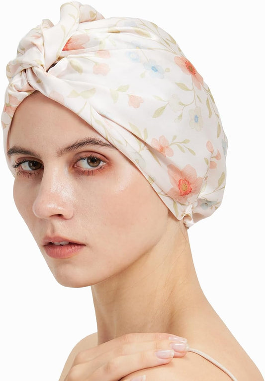 100% Mulberry Silk Bonnet, Double-Layered Hair Bonnet for Sleeping Women, Pure Silk Turban, Night Sleep Hair Wrap