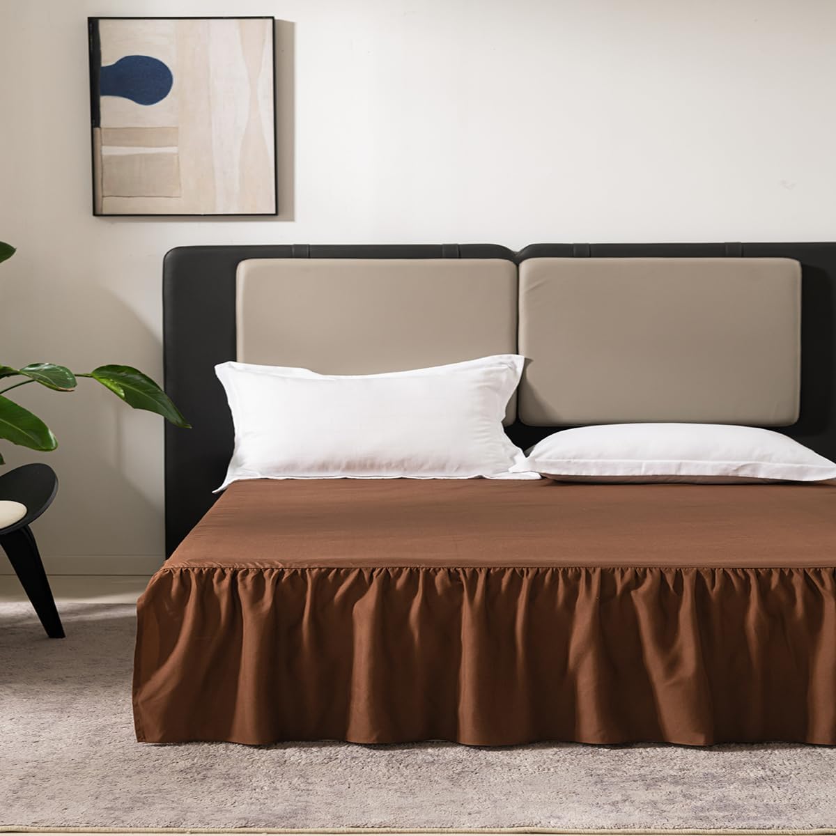 Brown Ruffled Bed Skirt - Full Size with Split Corners, 18 Inch Drop