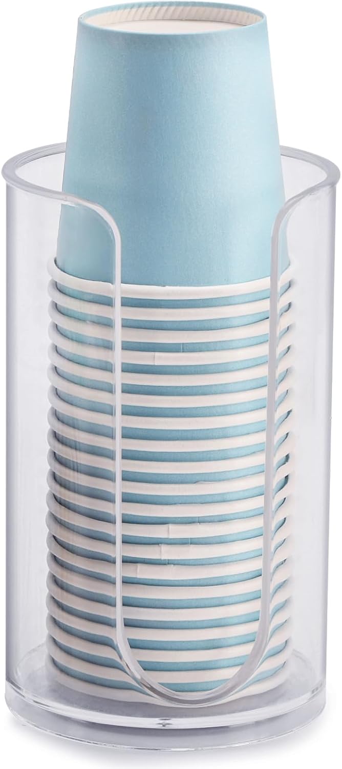 LoveBB Bathroom Cup Dispenser, 3oz-5oz Small Disposable Paper Cups Holder for Bathroom Vanity Countertop's Rinsing/Mouthwash Cups, Clear