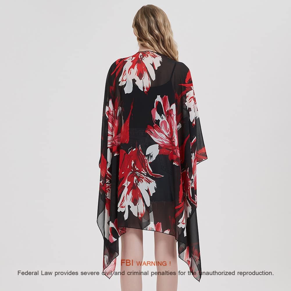 Women's Bohemian Floral Chiffon Beach Cover up Swimsuit Kimono Summer Swimwear Cardigans