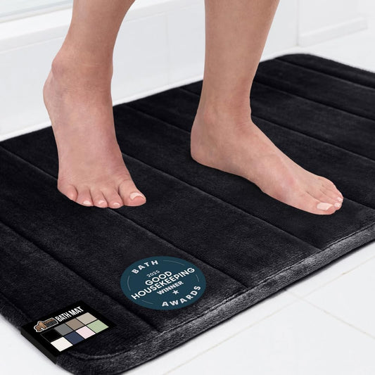 GORILLA GRIP Memory Foam Bath Mat, Soft Absorbent US Designed Bathroom Rug, Gripping Dots Machine Washable Bathmat, Cushioned Floor Mats, Shower Sink Rugs Room Décor Accessories, 60x24 Black