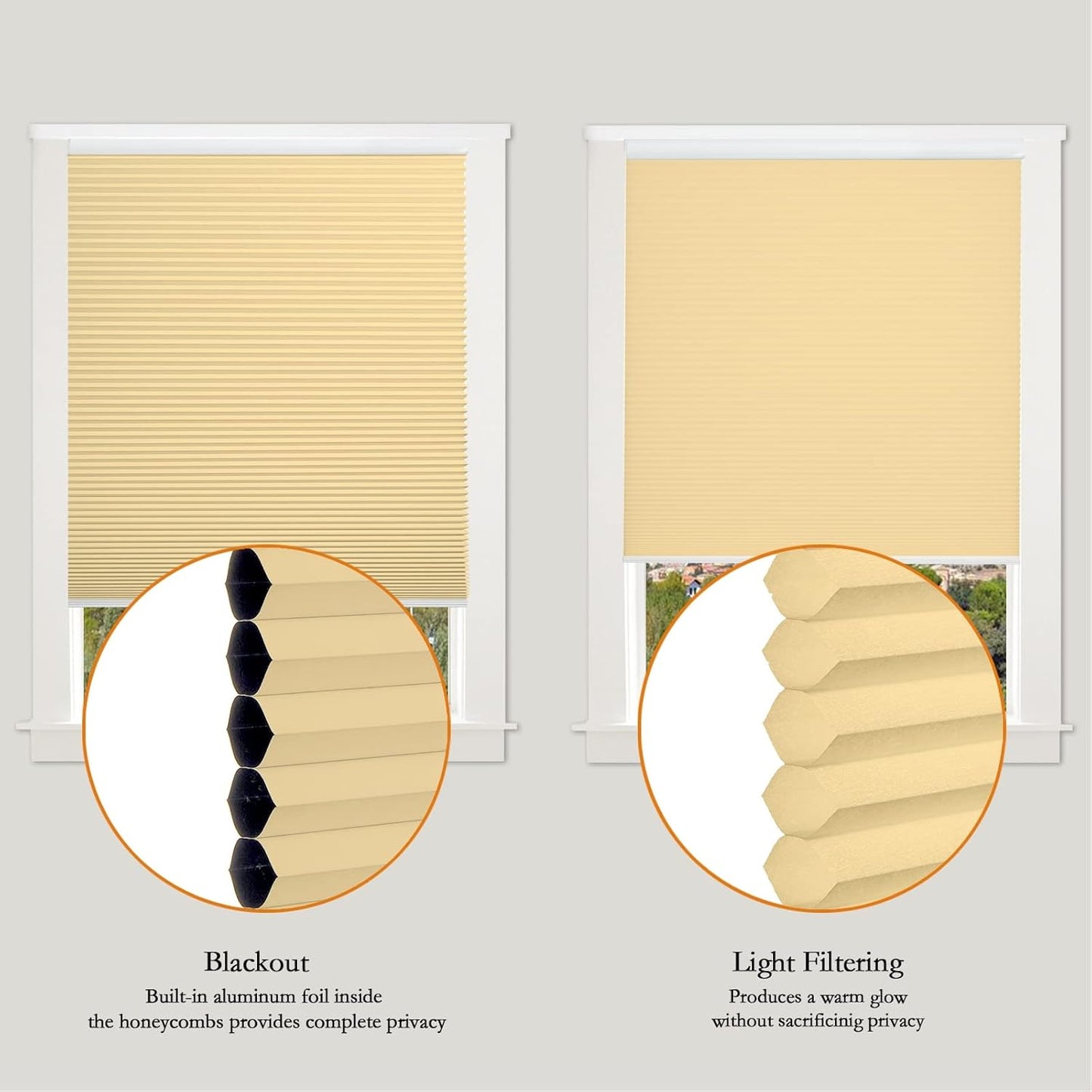 Persilux Custom Size Cellular Blinds for Windows Shades Blackout Cordless Roller Shades UV Protection Thermal Insulated Honeycomb Roller Blinds for Windows, Home and Office Beige