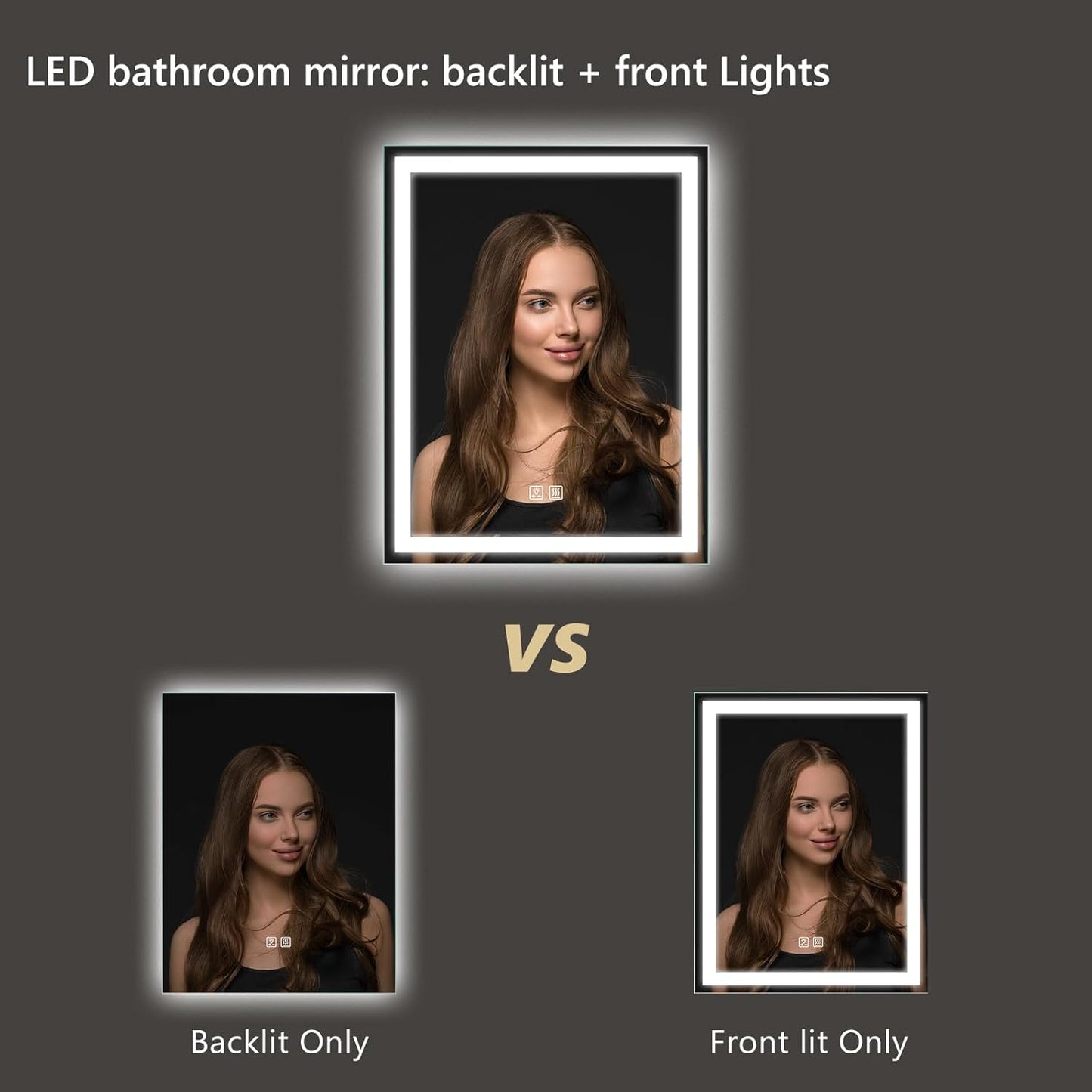 APRILSOUL 24x30 Inch LED Bathroom Mirror with Front and Backlit, Makeup Mirror with 3 Color Lights, Memory Function, Anti-Fog and Dimmable Light (Horizontal)