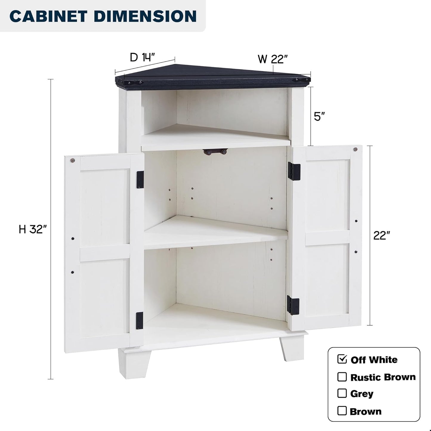 ACCOHOHO Corner Bathroom Cabinet, Farmhouse Small Corner Cabinet with Barn Door & Adjustable Shelf, Storage Cabinets for Bathroom, Kitchen, Living Room, Off White
