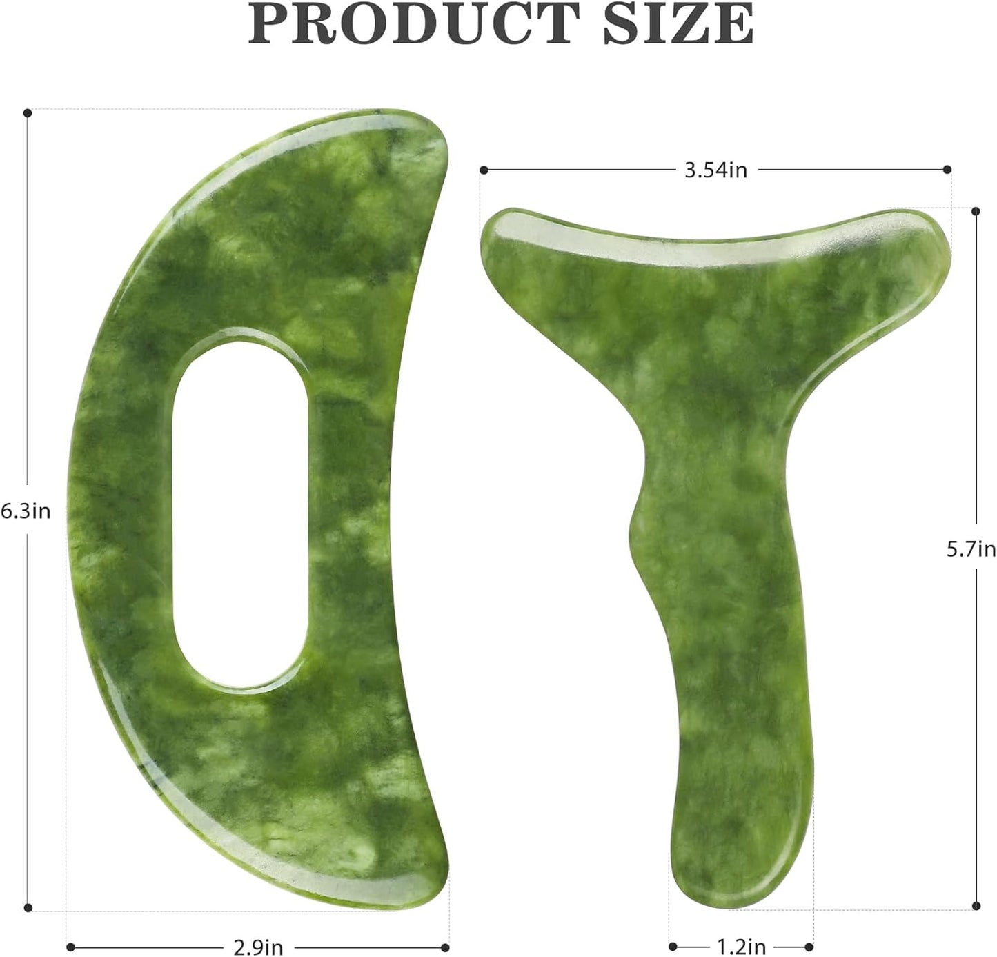 2 in 1 Jade Stone Gua Sha Massage Tool, Large Guasha Muscle Scraper Tools Set with Handle Muscle Scraping Massage Tools Anti Cellulite Spa Acupuncture Tools for Back Neck Leg Lymphatic Drainage