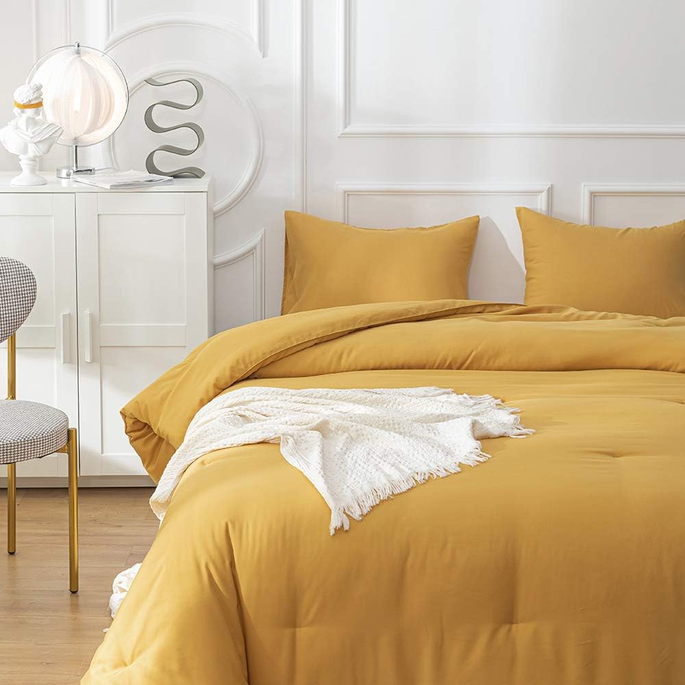 Cottonight Mustard Yellow Comforter Sets Queen Dark Yellow Comforter Full Lightweight Cozy Mustard Bedding Comforter Sets Ginger Yellow Blanket Quilts Soft Comfy for Women Men Adults Teens