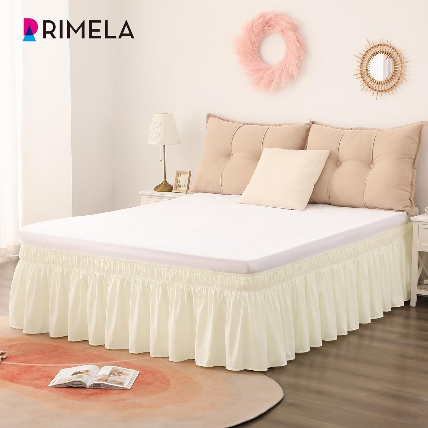 RIMELA Bed Skirt Queen Size 12 Inch Drop, Wrap Around Elastic Bedskirt Solid Microfiber Luxury Hotel Quality Fabric, Easy to Install Machine Washable Wrinkle & Fade Resistant, Cream Yellow