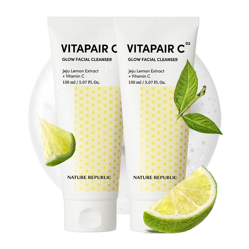 Nature Republic Vitapair C Glow Facial Cleanser 2 Pack- Vitamin Face Wash for Cleaner Skin, Hydrating Facewash for Women, Gentle Natural Cleanser, Daily Makeup Remover, Nighttime Foaming