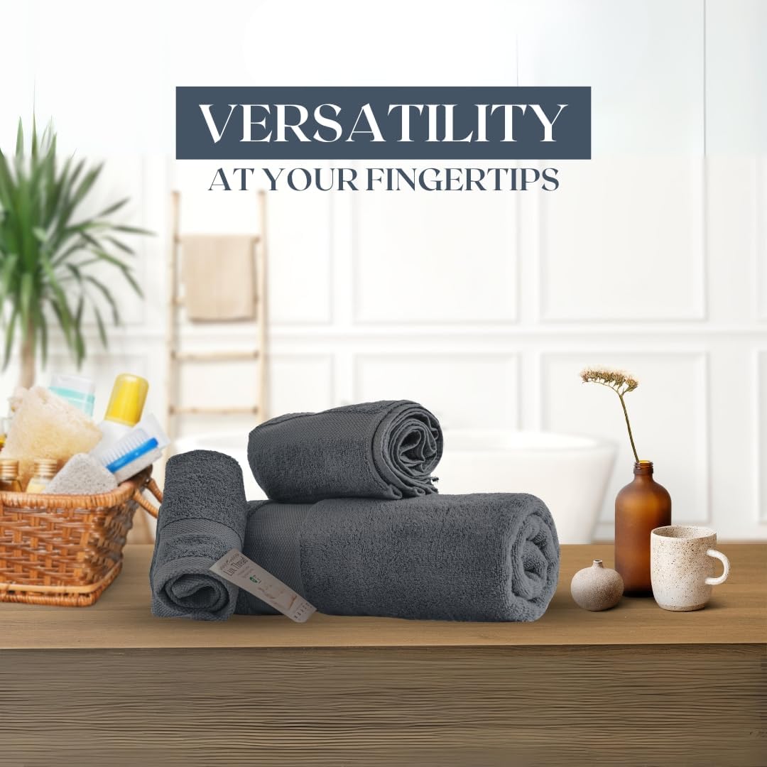 Egyptian Cotton Towel Set - 3 Piece | Ultra Soft 100% 600 GSM Towels | 1 Bath, 1 Hand, 1 Washcloth | Quick Dry, Durable for Bathroom, Home, Spa, Gym | Premium Towel Set (Dark Gray)