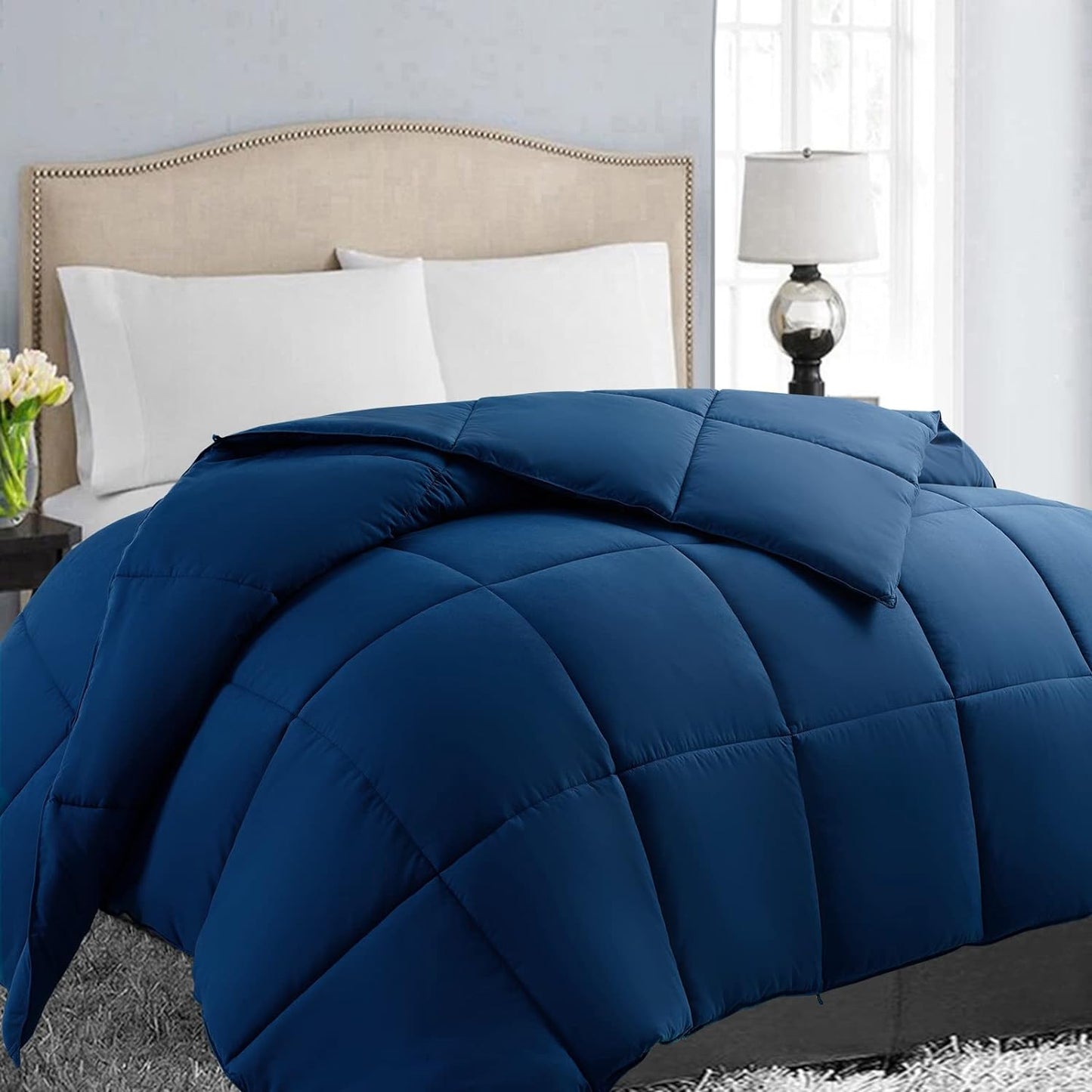 EASELAND Twin XL Down Alternative Comforter - Quilted Duvet Insert for All Seasons, Soft Lightweight with Corner Tabs, Summer Winter Warm Bedding, Navy 68×92 Inches