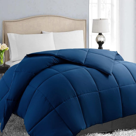EASELAND California King Down Alternative Comforter - Quilted Duvet Insert for All Seasons, Soft Lightweight with Corner Tabs, Summer Winter Warm Bedding, Navy 96x104 Inches