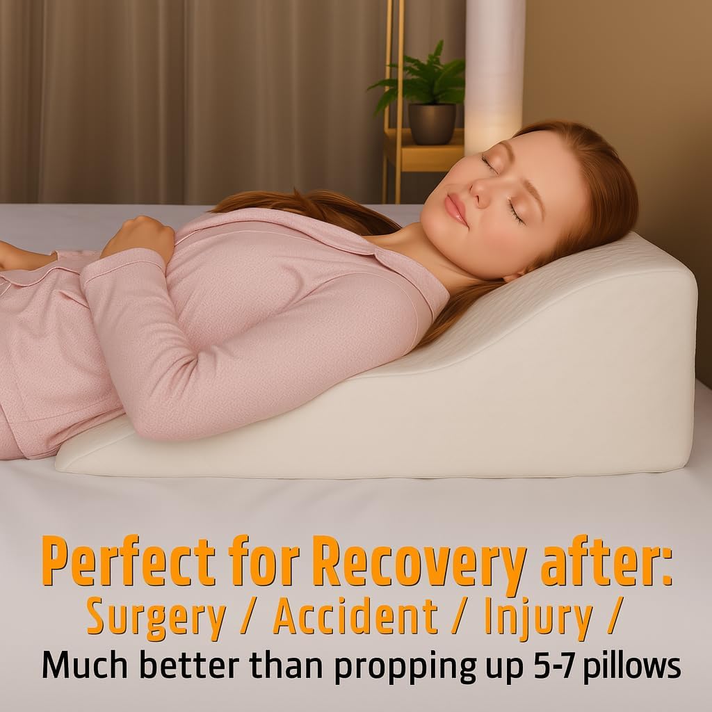 Fsa Eligible Wedge Pillow for Sleeping -Post Surgery Pillow -Unique Curved Design -Memory Foam- Incline Pillow for Elevation,Pregnancy,Reading,Back & Knee Support,Breathing –,Washable Cover
