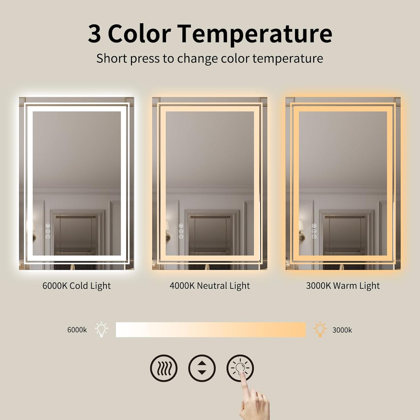 WTTY LED Bathroom Mirror 55"x36" with Back and Front Light,Modern LED Mirror for Bathroom,Stepless Dimmable Lighted Bathroom Vanity Mirror with Anti-Fog,Memory Function,Shatter-Proof