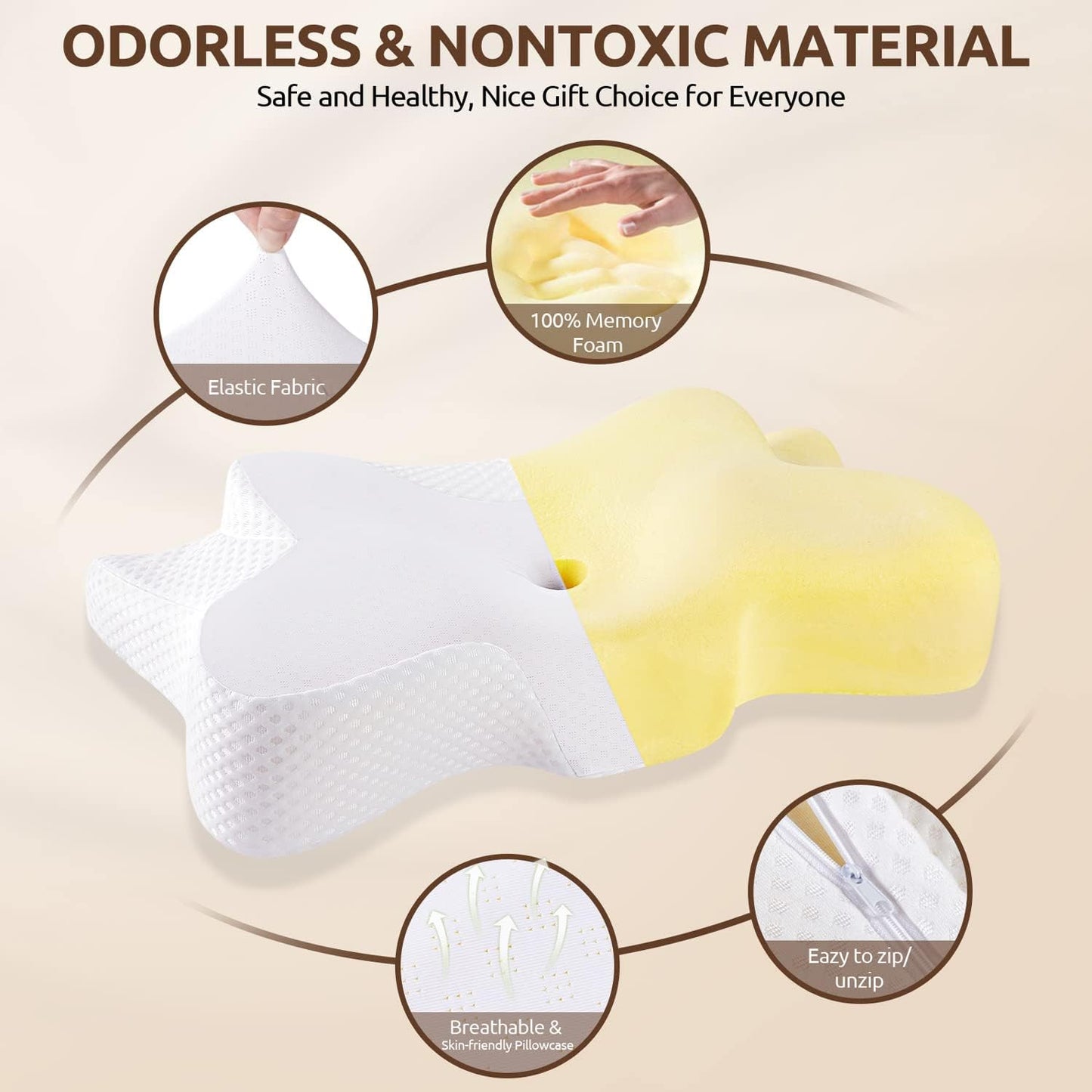 DONAMA Cervical Neck Pillow for Pain Relief,Odorless Contour Memory Foam Pillows with Cooling Pillowcase Cozy Sleeping, Orthopedic Ergonomic Bed Pillows for Side Back Stomach Sleepers