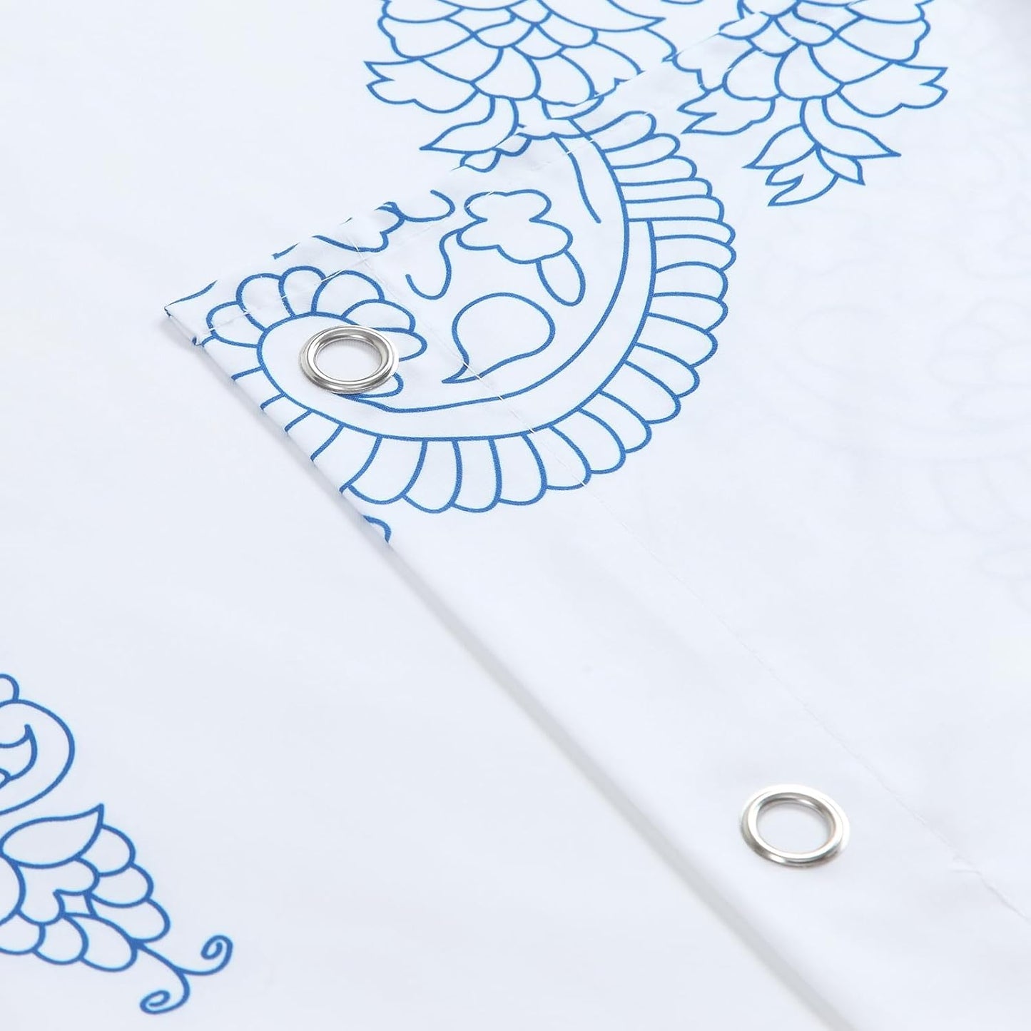 90 Inch Fabric Shower Curtain, Extra Long White and Blue Paisley Damask Medallion Print Shower Curtains for Bathroom, 72" W x 90" H