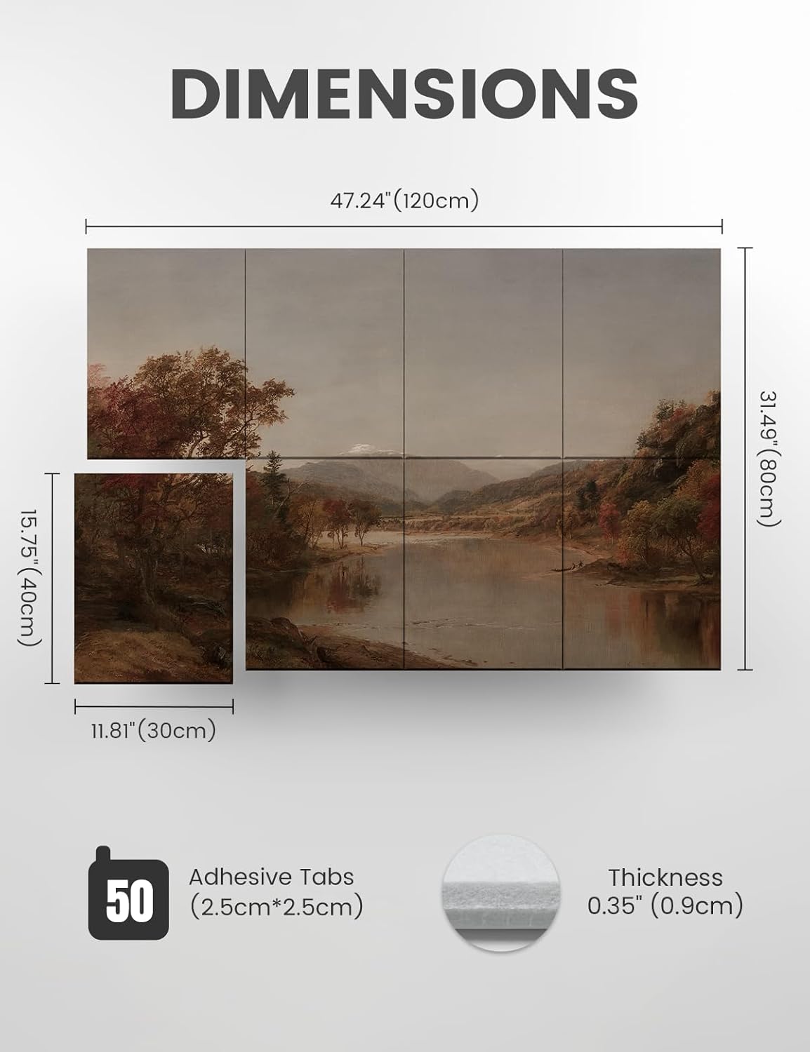 Wall Art Acoustic Panels,47''X31''Soundproof Wall Panels-8-Pack with 50 Adhesive Tabs, Decorative Sound Absorbing Panels for Living Room and Recording Studio, Offices-Mount Washington