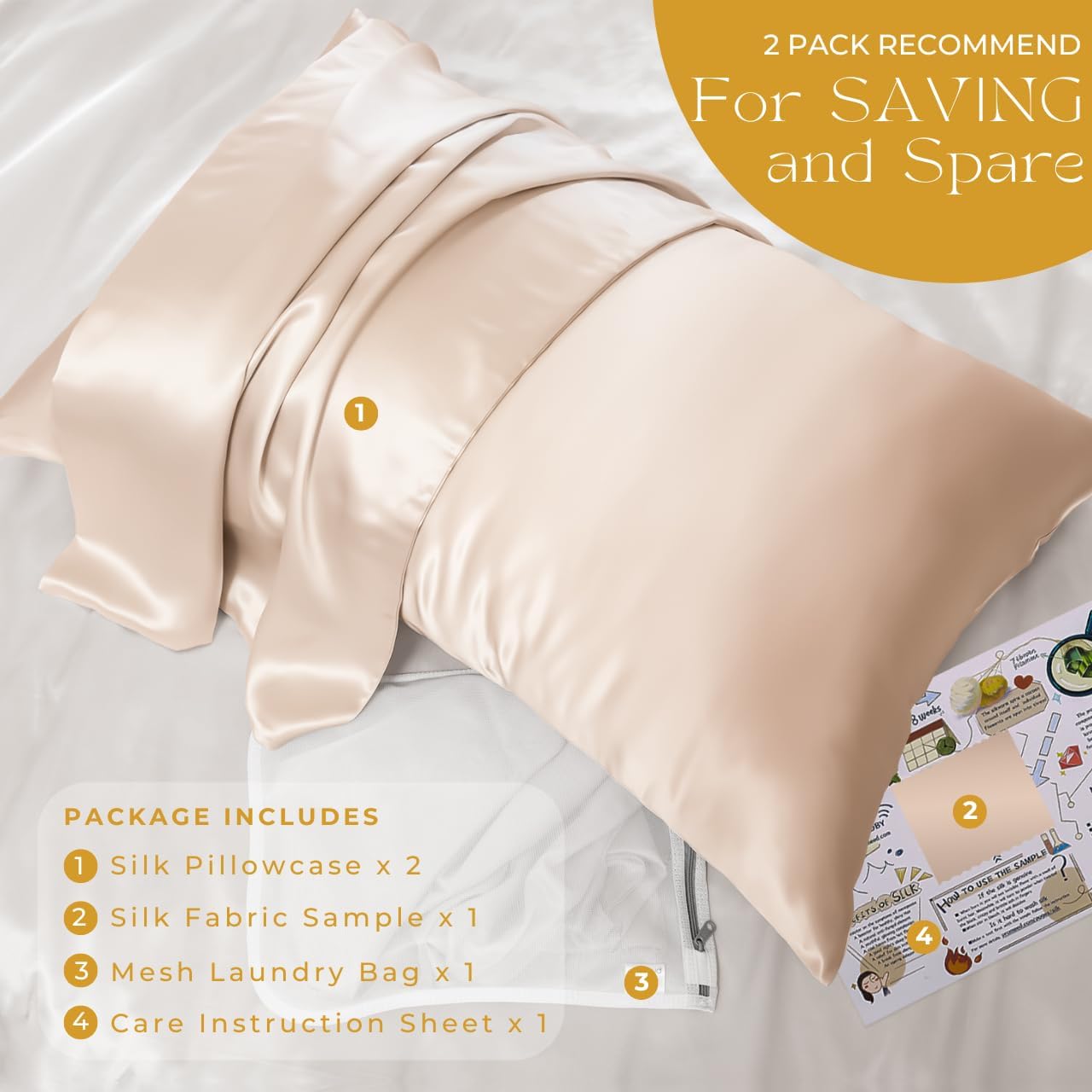 PROMEED 23 Momme Silk Pillowcase 2 Pack Toddler/Travel Size with Free Laundry Bag, Highest Grade 6A+ 100% Mulberry Silk Pillow Case Set of 2, Zipper (Toddler/Travel 13"x18", Champagne)