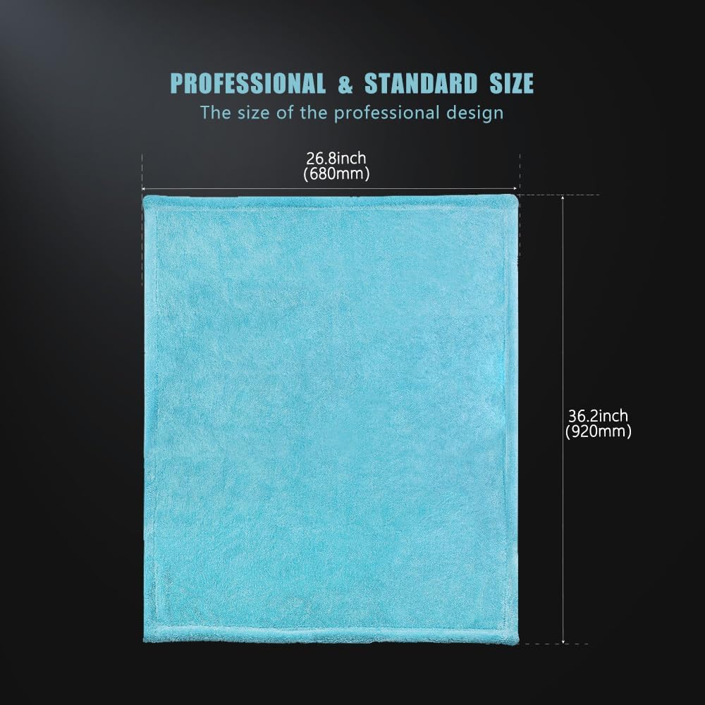 SPTA The Liquid8r - Absorbent 70/30 Blend Microfiber Drying Towel for Cars, Trucks, SUVs, Safe for Detailing + Scratch Free, Twist Loop, 1100gsm, 26.8in x 36.2in, Aqua Blue-MT037