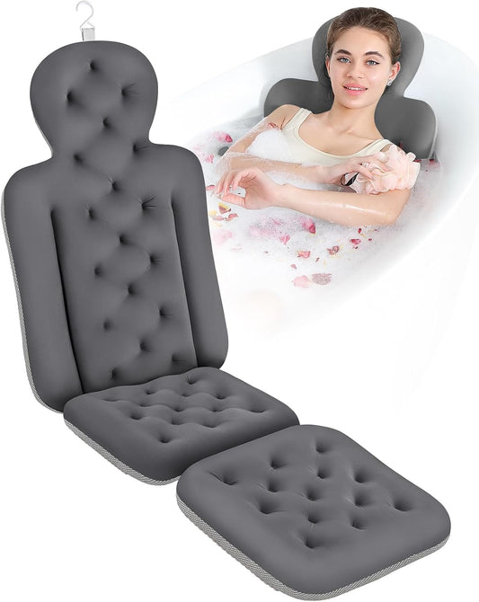 Bath Cushion, Full Body Bathtub Pillow with 160 Suction Cups, Bath Mat for Head and Neck Support, with Laundry Bag (Dark Gray, 51.2" x 16.2")