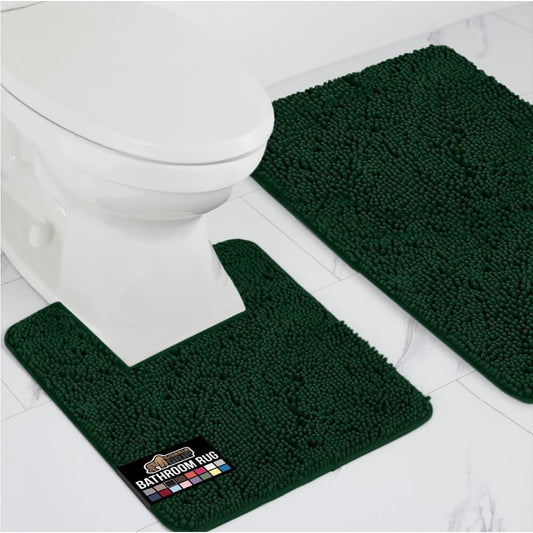 GORILLA GRIP Bathroom Rug Sets, Soft Chenille 2 Piece Area Rugs Set, Toilet Base Mat and 30x20 Carpet, Absorbent Microfiber Washable Mats Dry Quickly, Home Décor and Bath Room Accessories, Hunter