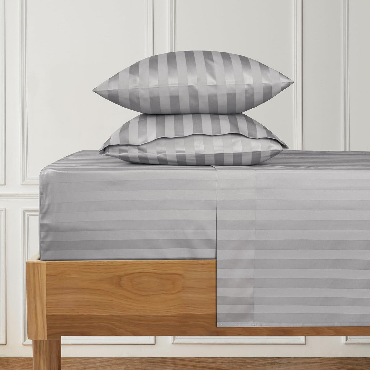 URBANHUT 1000 Thread Count Egyptian Cotton Sheets Damask Striped Queen Size, Breathable Long Staple, 4 Pc Bed Sheet Sets, Luxury Hotel Sateen Sheets Fits 16" Deep Pocket - Silver Grey