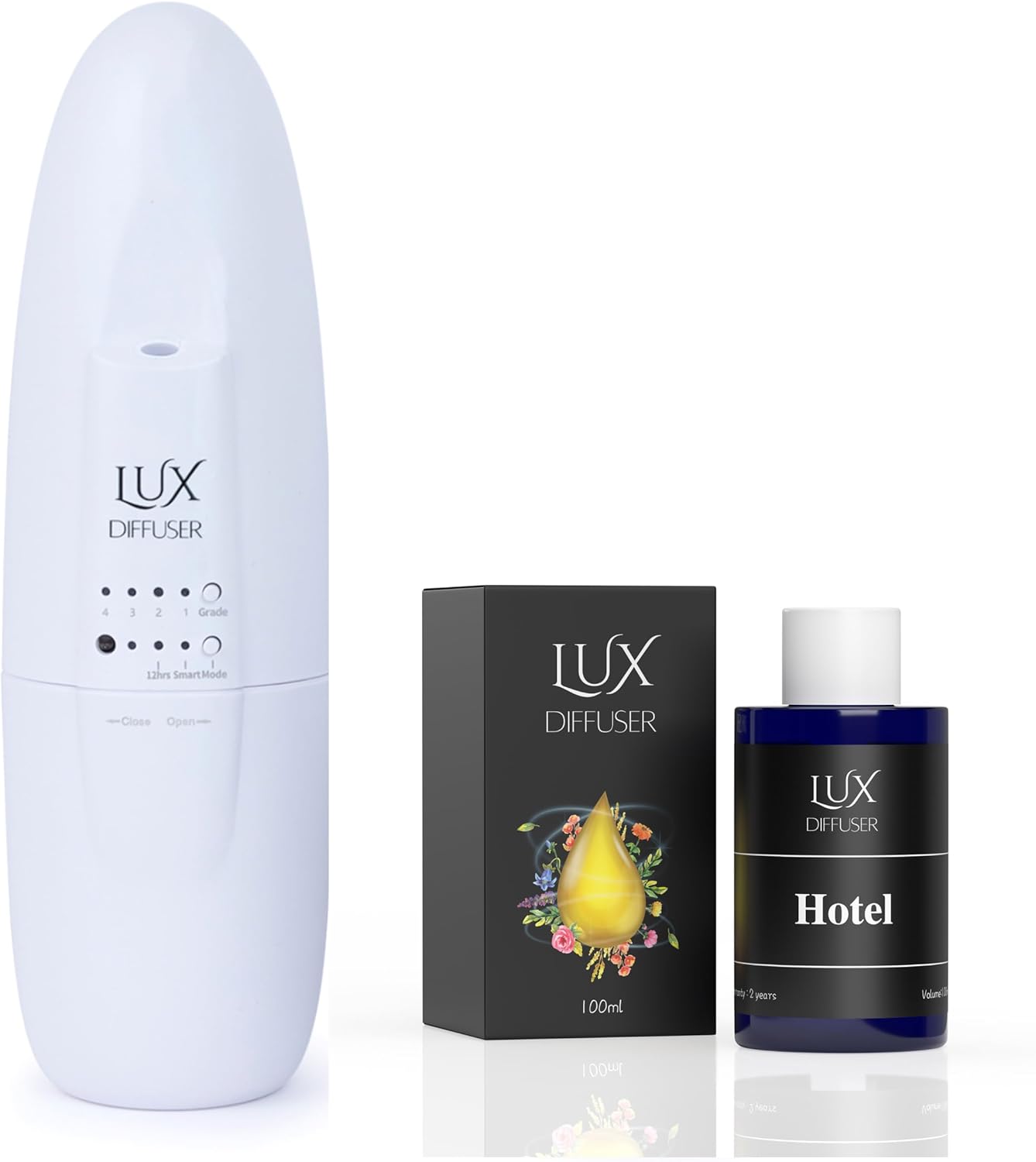 Lux Diffuser – Plug-in Waterless Essential Oil Diffuser, Nanotechnology, Silent Wall Scent Machine for Home & Office, Up to 500 Sq. Ft Coverage (Diffuser with Hotel Scent)