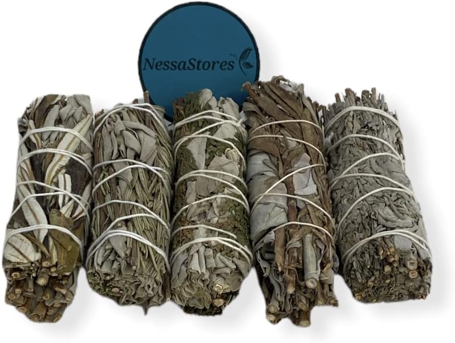 NESSASTORES - White Sage Mixture Smudge Sampler Kit 4" Bundles #JC-230 (1 Kit, 5 pcs Combination A)